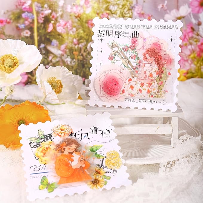 TIAMECH Beautiful Manor PET Stickers - 60 Pcs Fantasy Dance Blossom & Elf Princess Design, Waterproof Sticker for Journaling & Scrapbooking, Junk Journal Supplies, Ephemera & DIY Crafts