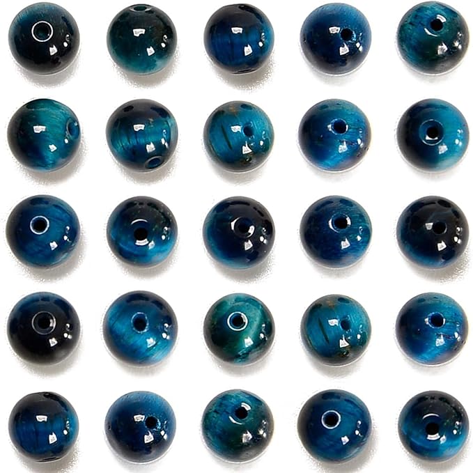 NCB 100pcs Original Natural Stone Beads Gemstone Round Loose Beads 6mm 8mm 10mm (Aquamarine Tiger's Eye, 6mm 100Beads)