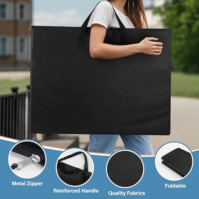 ZKOO Art Portfolio Bag, 24 x 36 Extra Large Light Weight Art Portfolio Case Shoulder Strap, Handle, Waterproof Nylon, Artwork Storage Box Ideal for Artwork, Canvas, Poster, Sketching, Drawing (Black)