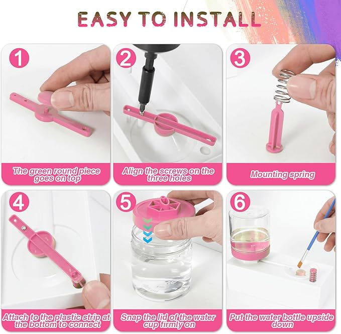 Upgraded All in 1 Paint Brush Cleaner: Paintbrush Cleaners Tool Paint Brush Rinser Paint Water Dispenser Painting Station for Acrylic, Watercolor, Oil Paint（Give 4 Pen & Pen holder & paint tray）