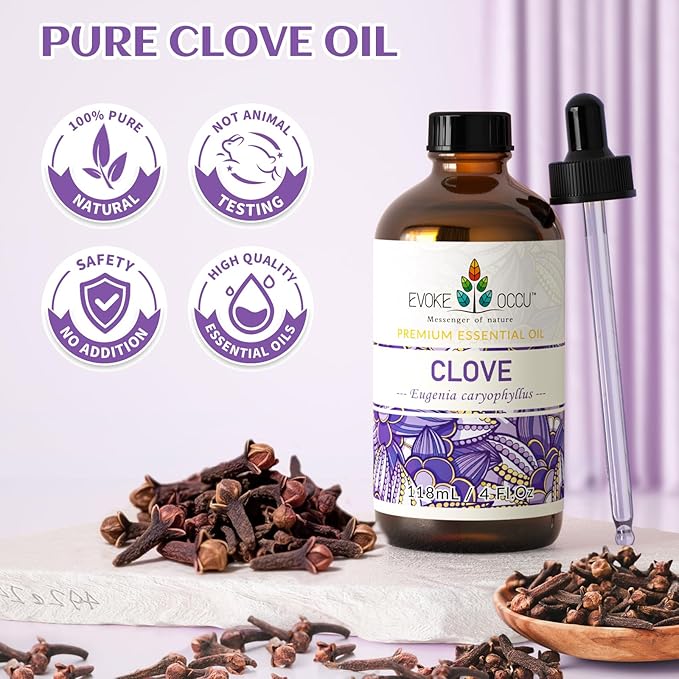 EVOKE OCCU Clove Oil for Teeth and Gums - Oral Care, Toothache Relief & Fresh Breath - DIY Mouthwash - 4 Fl Oz