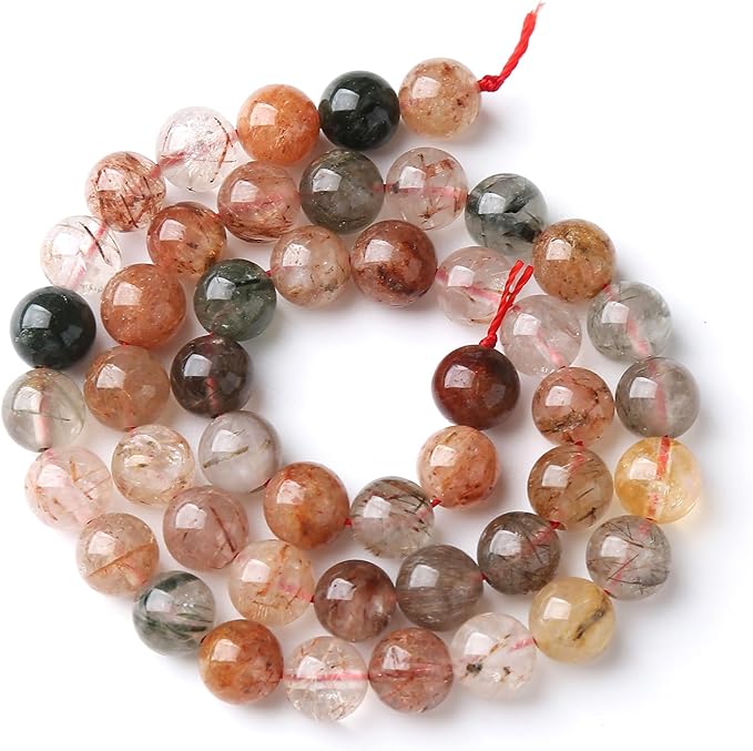 6MM 60PCS Natural Crystal Stone Colorful Rutilated Quartz Beads for Jewelry Making DIY Bracelet