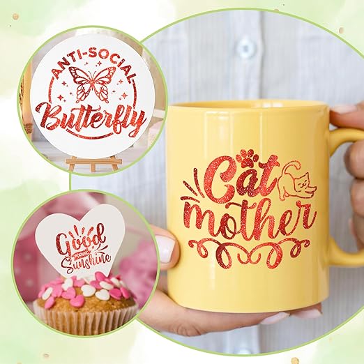 TECKWRAP Glitter Vinyl Shimmer Adhesive Craft Vinyl, 1ft x 5ft Roll - Permanent Glitter Vinyl for Craft Cutting Machines - Ideal for Scrap-Booking, Decals, DIY Projects, Home Decor, Red