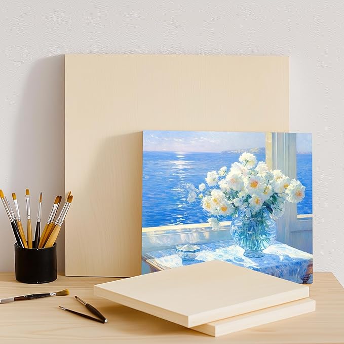 Wooden Canvas Panels with Easel Set – Complete Art Supplies for Artists, Includes 16x9 Easel, 12x12 Wooden Canvas Panels for DIY Crafts-Spring Family Fun