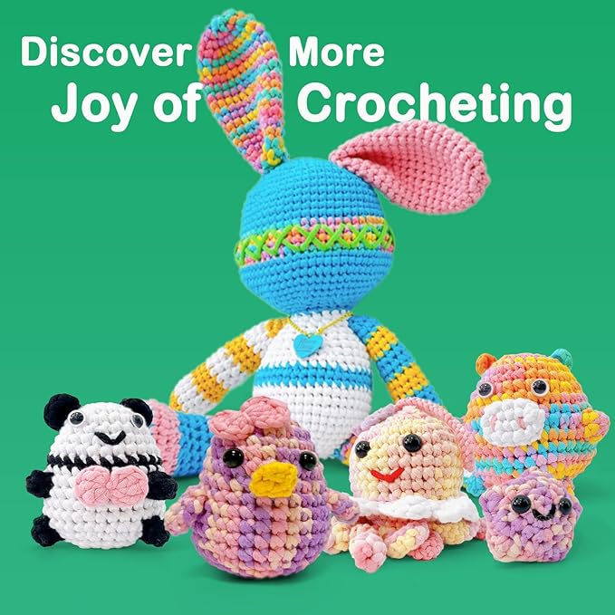 4x50g Beginner Easy Yarn Kit for Crocheting and Knitting; Worsted-Weight Medium #4;Crocheting and Knitting kit with Tool Set (Sunglow+Blue+Green+White, 4 Skein)