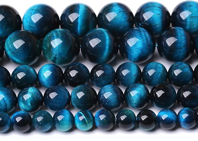 12mm 32PCS Blue Tiger Eye Beads Natural Stone Gemstone Spacer Loose Beads for Jewelry Making DIY Bracelet Semi Precious Beads Strand 15 inches