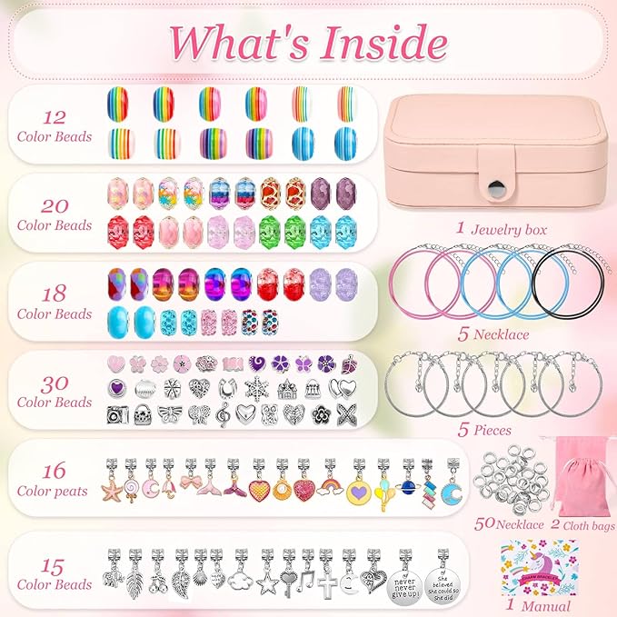 150Pcs Charm Bracelet Making Kit with Jewelry Box Beads for Jewelry Making Kit with DIY Crafts Gift for Bracelet Women Birthday Valentine Gifts Christmas