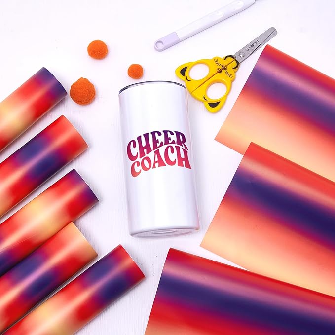 Tintnut Purple Orange Permanent Vinyl - 8 Sheets 12"x10" Gradient Adhesive Self Sticker, Ombre Glossy Self Sticker Water Proofing Vinyl Compatible with Cricut Or Silhouette