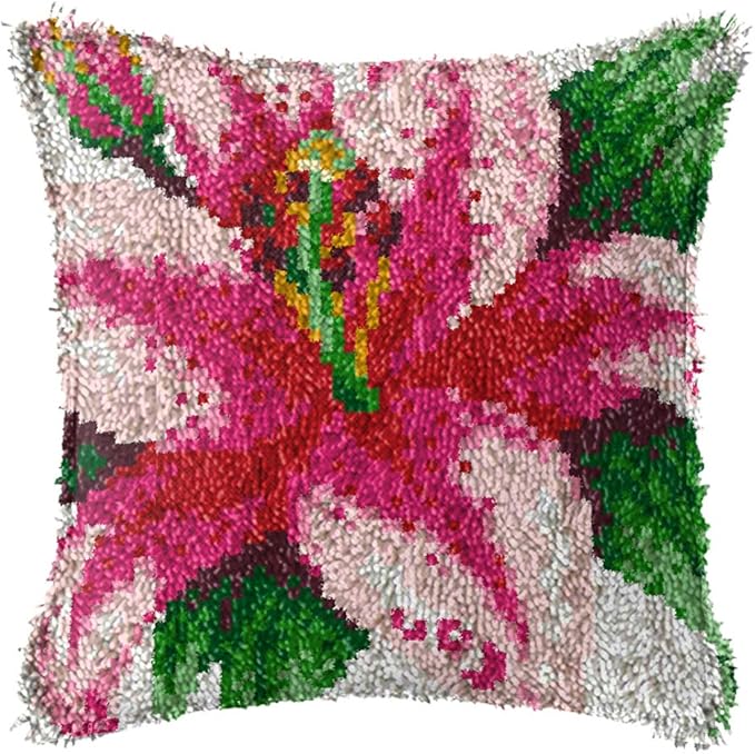 LAPATAIN Latch Hook Kits for DIY Throw Pillow Cover,Lily Needlework Cushion Cover Hand Craft Crochet for Great Family 17x17inch