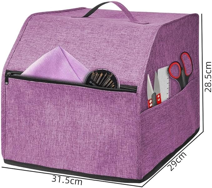 Overlock Sewing Machine Cover with Oxford Cloth and Multiple Storage Pockets, Protective Dust Shield for Serger or Overlock Machine, Fits 31.5 x 29 x 28.5 cm, Simpleto Clean for Home Sewing(Purple)