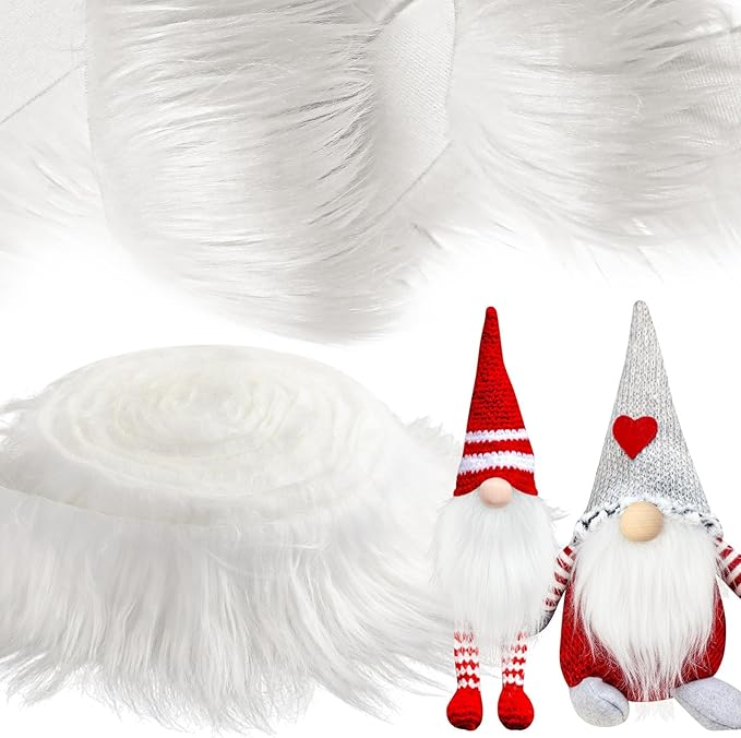 Tatuo 6 x 60 Inch White Faux Fur Fabric Halloween Fluffy Fuzzy Craft Fake Fur Cuts Shaggy Synthetic Plush Patch Sewing DIY Winter Christmas Costume Gnome Beard Miniature Dolls Rugs Mat Gift