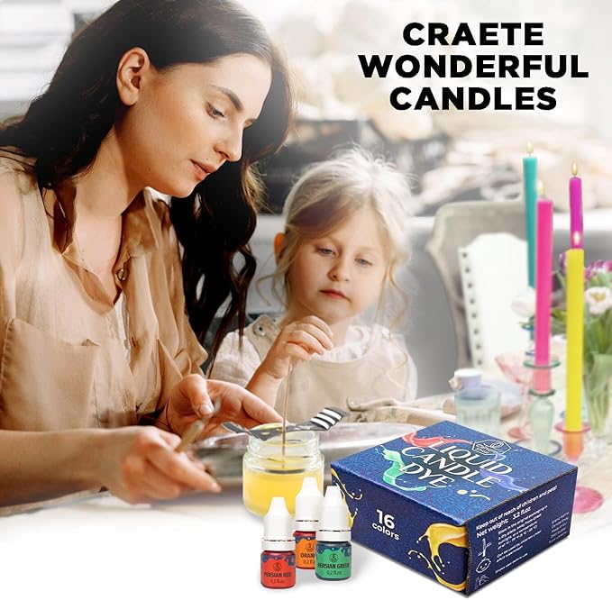 Liquid Candle Wax Dye for Soy Candle Making - 16 Popular Candle Dye Coloring Chips - Premium Liquid Candle Wax Coloring - Highly Concentrated Candle Colors
