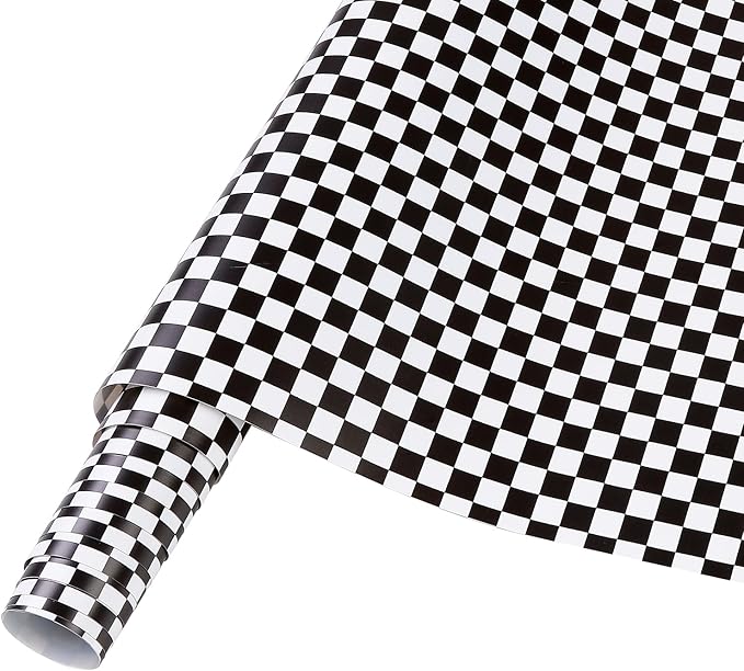 Black Checker Permanent Vinyl Roll - 12'' x 8ft Racing Falg Patterned Adhesive Vinyl for Mugs Decors Self Adhesive Sticker