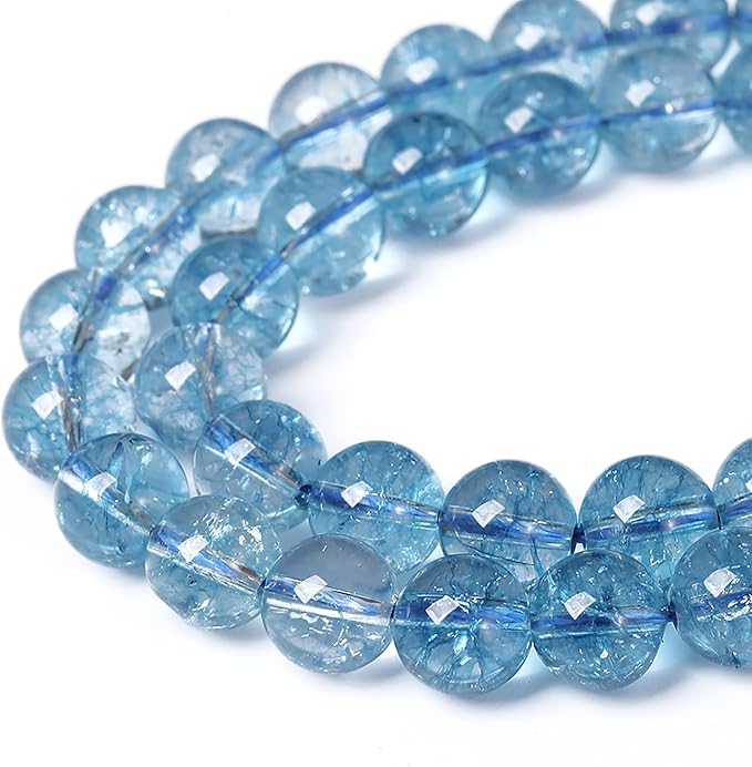 8mm 46pcs Blue Topaz Crystal Quartz Natural Stone Round Loose Beads for Jewelry Making DIY Bracelet Necklace Earrings