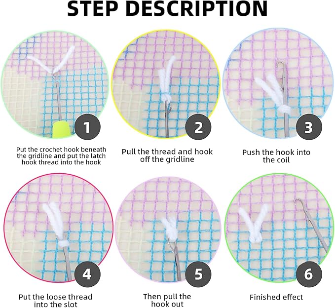 kingsea Latch Hook Kits DIY Crochet Needlework Crafts Color Printed Rug Cover Cushion Carpet, Latch Hook Kits for Adults Teen Home Decoration, Rainbow Roll - 20"X 15"