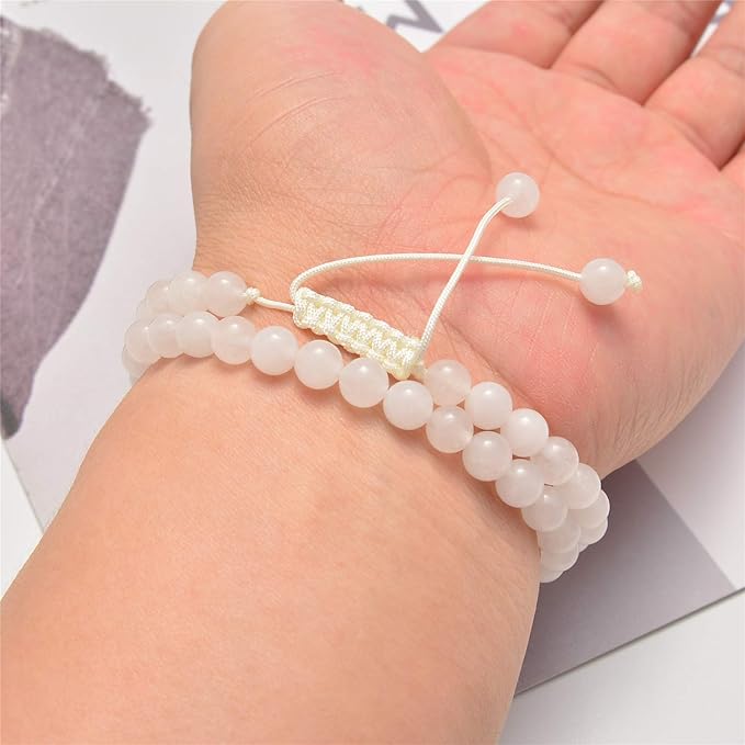 NCB Natural Gemstone Round Spacer Loose Beads (White Jade, 8mm 100Beads)