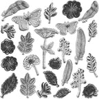 Flowers Leaf Background Clear Stamps with Sentiments, Dandelion Flowers Leaves Butterfly Clear Rubber Stamp for Holiday Card Making Decoration and DIY Scrapbooking Album DIY Crafts