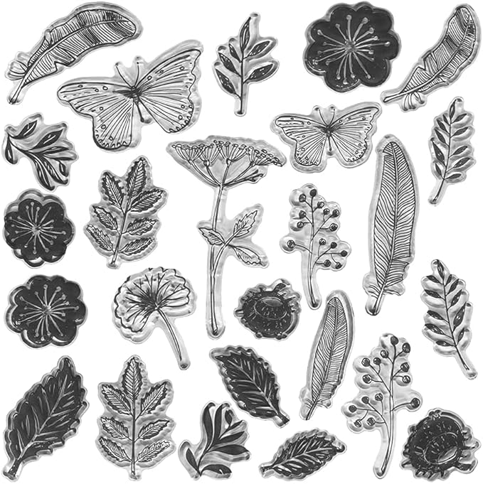 Flowers Leaf Background Clear Stamps with Sentiments, Dandelion Flowers Leaves Butterfly Clear Rubber Stamp for Holiday Card Making Decoration and DIY Scrapbooking Album DIY Crafts