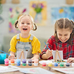 Qilery 24 Set 4 x 4 Inch Mini Canvas Panels and Easel Painting Kit, 12 Colors Acrylic Strips Palettes Brush, Art Set for Kids Oil Paint Crafts Birthday Party Favors