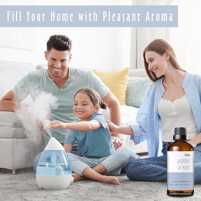 Jasmine & Mint Fragrance Oil, MitFlor 3.38 OZ/100ml Hotel Diffuser Oils,Premium Grade Fragrance Oil for Soap & Candle Making Scent, Aromatherapy Essential Oil, Fresh Scent for Home Fragrance