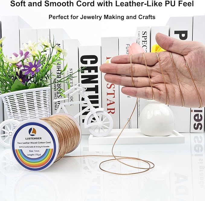 1mm Faux Leather Waxed Cotton Cord, 175 Yards – Durable Necklace String, Soft and Textured Cord for Necklaces, Bracelets, and Jewelry Making