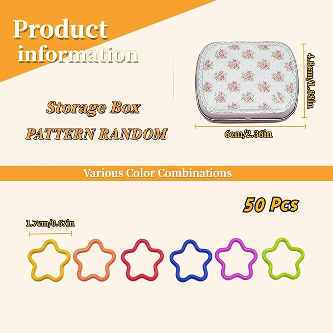 Wonafa 50 Pcs Star Metal Stitch Markers, Knitting Stitch Markers Colorful Crochet Stitch Markers with Storage Box for Crocheting Clothing Tag DIY Craft Project(Pentagram-50Pcs)