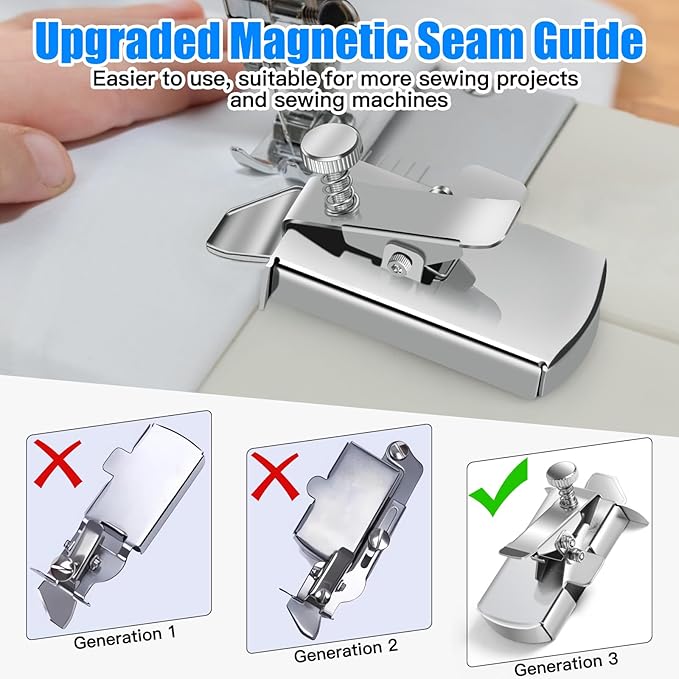 TOOVREN Upgraded Magnetic Seam Guide for Sewing Machine, Magnetic Seam Guide with Clip, Universal Seam Guide, Hemmer Guide, Multifunctional Hem Guide for Sewing Machine, Sewing Supplie Accessories