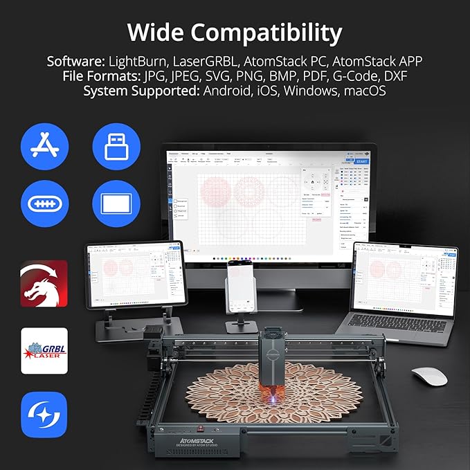 ATOMSTACK 48W Laser Engraver, A40 PRO V2 Laser Cutter with Auto Air Assist, Bulk Engraving Cutting High Accuracy Laser Engraving Machine for Wood, Stone, Metal, Acrylic, Leather, Jewelry