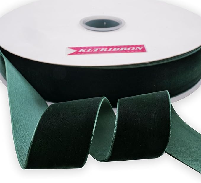 Nylon Velvet Ribbon Single Faced,1 1/2 Inch X 25Yards Spool (Dk Green)