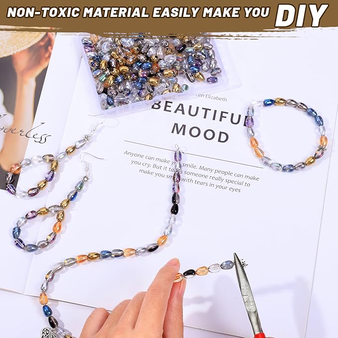 300pcs Glass Crystal Teardrop Beads 6X9mm Drop Glass Spacer Beads Colorful Clear Electroplated Color Crystal Beads for DIY Jewelry Bracelet Making (Drop)