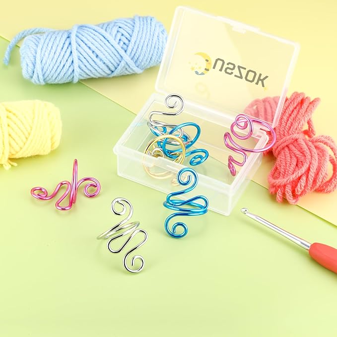 Juszok 3Pcs Handmade Crochet Tension Ring, Crochet Ring for Finger Crocheting，Yarn Tension Control Ring, Adjustable Companion Knitting Ring with Box Gifts for Crocheters Knitters Women (Blue)