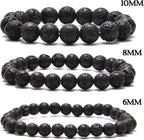 NCB 200PCS 8mm Natura Black Volcanic Lava Gemstone Round Spacer Loose Beads for Jewelry Making with Crystal Stretch Cord (Black Volcanic Lava, 8mm 200Beads)