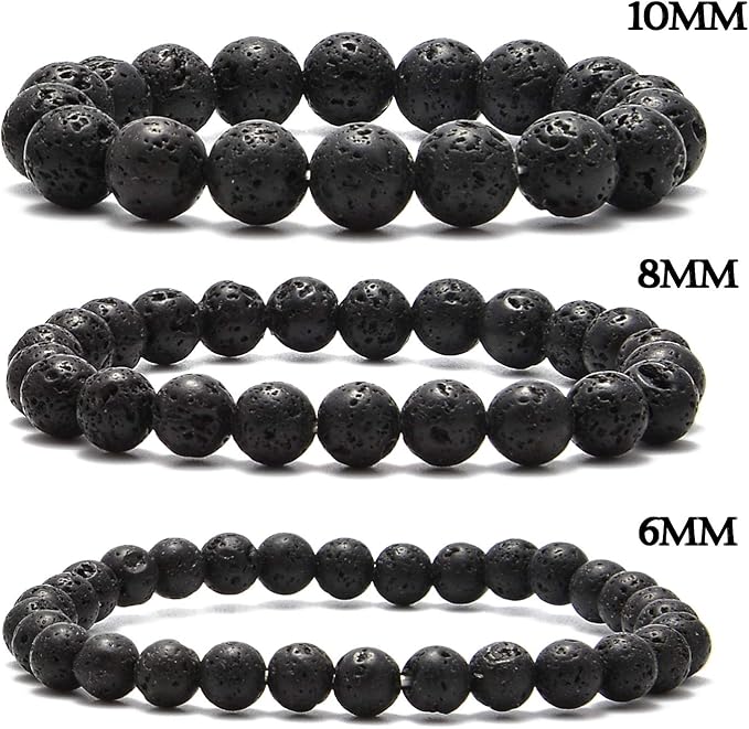 NCB 200PCS 8mm Natura Black Volcanic Lava Gemstone Round Spacer Loose Beads for Jewelry Making with Crystal Stretch Cord (Black Volcanic Lava, 8mm 200Beads)