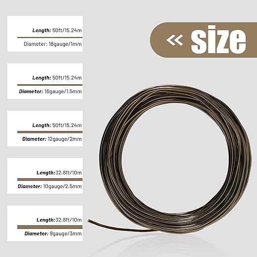 50 Feet Brown Aluminum Thin Craft Wire, 18 Gauge 1mm Thickness Sculpting Wire, Armature Wire for Sculpting, Bendable Metal Craft Wire for Making Dolls Skeleton DIY Crafts
