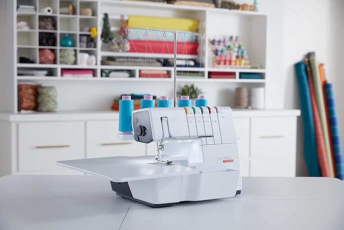 Bernette B68 Airlock Serger Sewing Machine | Adjustable Stitch Length, 1300SPM, LED Light, 5 Thread Options, Presser Foot Adjustment | Scissors, Rotary Cutter, Threads Bundle, Cutting Mat