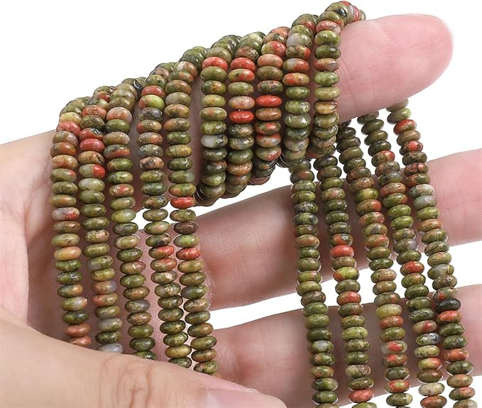 Natural Unakite Spacer Beads Caps Rondelle Disk Loose Beads for Beading Jewelry Making 4mmx2mm 38cm