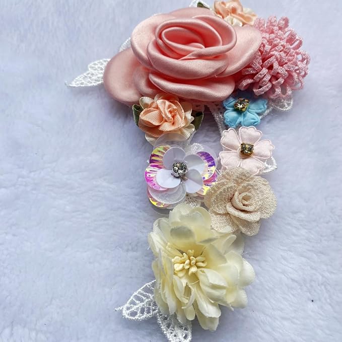 1 Pair of Multicolor Embroidery Rhinestone Crystal Sequin Lace Applique Sewing Flower Fabric Patch Wedding Gown Dress Bridal DIY Crafts (Multicolor I)