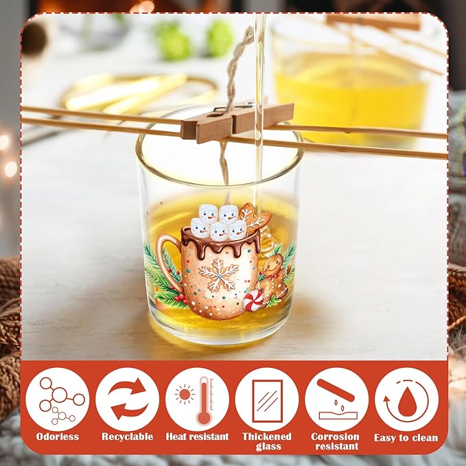 Ziliny 10 Pcs Gingerbread Man Christmas Glass Candle Jars Empty Containers Bulk 7 oz Glass Jars with Cork Lids Tins for Xmas Holiday Candle Making Storing Biscuits Tea Party Favors