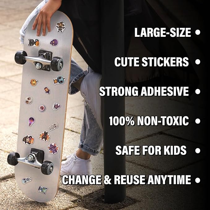 Halloween Style Cartoon Stickers Pack Cute Ghost Witch Pumpkin Cat Designs Vinyl Waterproof Non Repeating Holiday Party Decor for Kids Teens Lovers 108Pcs Hat Skateboard