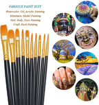 BOSOBO Paint Brushes Set, 10 Pack 100 Pcs Round Pointed Tip Paintbrushes Nylon Hair Artist Acrylic Paint Brushes for Acrylic Oil Watercolor, Face Nail Art, Miniature Detailing & Rock Painting, Black