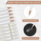 100 Pcs Charcoal Pencils Drawing Set, Charcoal Pencils bulk for Drawing Sketching Shading Blending Portrait Beginners and Artists(White,White Style)