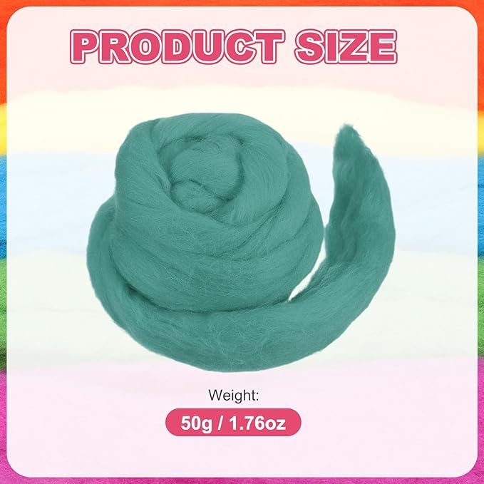 MECCANIXITY Wool Roving Yarn Soft Felting Wool 50g/1.76oz Pure Chunky Roving Yarn for Needle Felting Knitting Blanket Spinning Weaving Art DIY Craft Blue Green