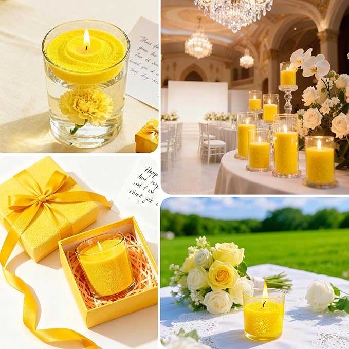 Aufien Candle Sand with Wicks, 21.4 Oz Pearled Candle, DIY Bead Powder Sand Wax Making kit Refillable Non Toxic for Handmade, Wedding and Halloween Christmas Decorations Yellow Unscented