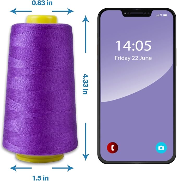 Purple Serger Thread All-Purpose for Sewing, Polyester, 4 Cones of 3000 Yards Each Spool Thread for Sewing Machine