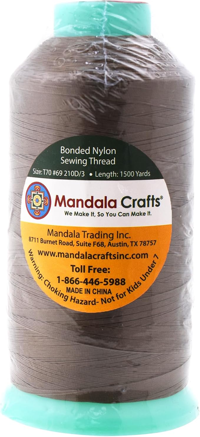 Mandala Crafts Bonded Nylon Thread - Coyote Brown Heavy Duty Sewing Threads - 1500 YDs Size 69 210D T70 Tex 70 for Leather, Jeans, Weaving, Outdoor, Marine, Upholstery
