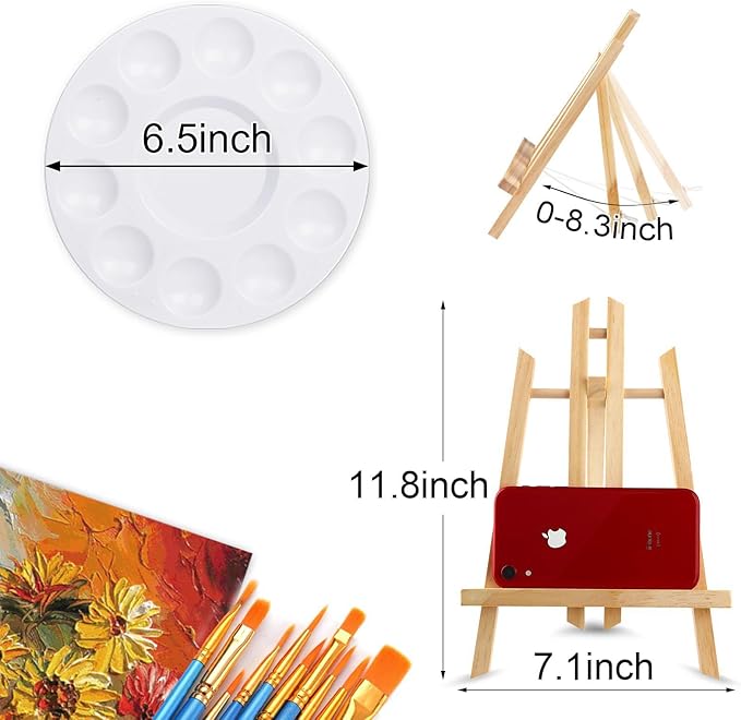 AROIC 96 PCS Painting Supplies Set with Easels, 8 PCS Wood Easels, 8 Packs of 80 Brushes with Nylon Brush Head and 8 PCS Palettes, Tabletop Wooden Art Easel for Kids & Adults Sip and Paint Party
