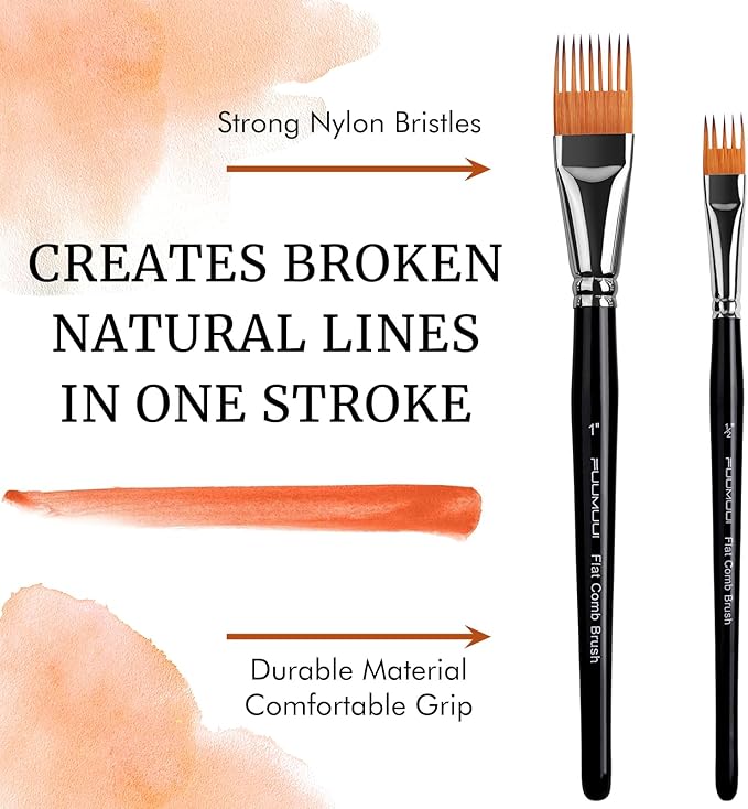 Fuumuui Grainer Brush Set–5pcs Professional Flat Comb Brushes for Unique Texture Painting Perfect for Artists Acrylic, Watercolor and Oil