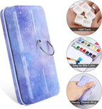 LOONENG Empty Watercolor Palette, Empty Watercolor Tin with Fold Out Palette, Small Purple Watercolor Tray Palette with 14 Empty Half Pans for Plein Air Painting and Sketching