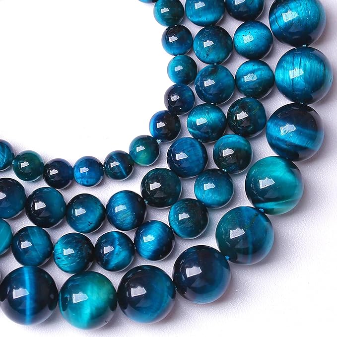 6MM 120pcs Natural Royal Blue Tiger Eye Stone Energy Healing Beads Round Loose Beads for Jewelry Making Bracelet 2 Strands 32"