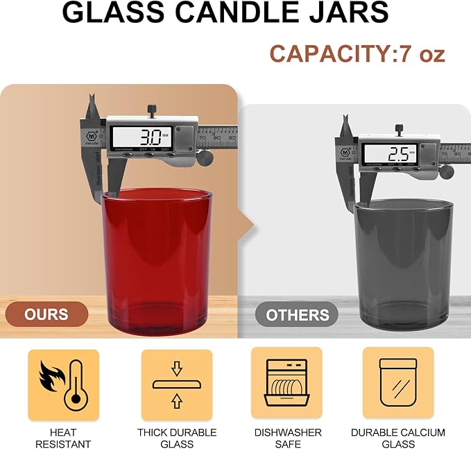 Thick Candle Jars for Making Candles 16 Pcs, 7 OZ Empty Jars with Wood Lids for Candle Making, Sample Container, Red